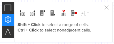 table properties showing the buttons to add or remove rows and columns